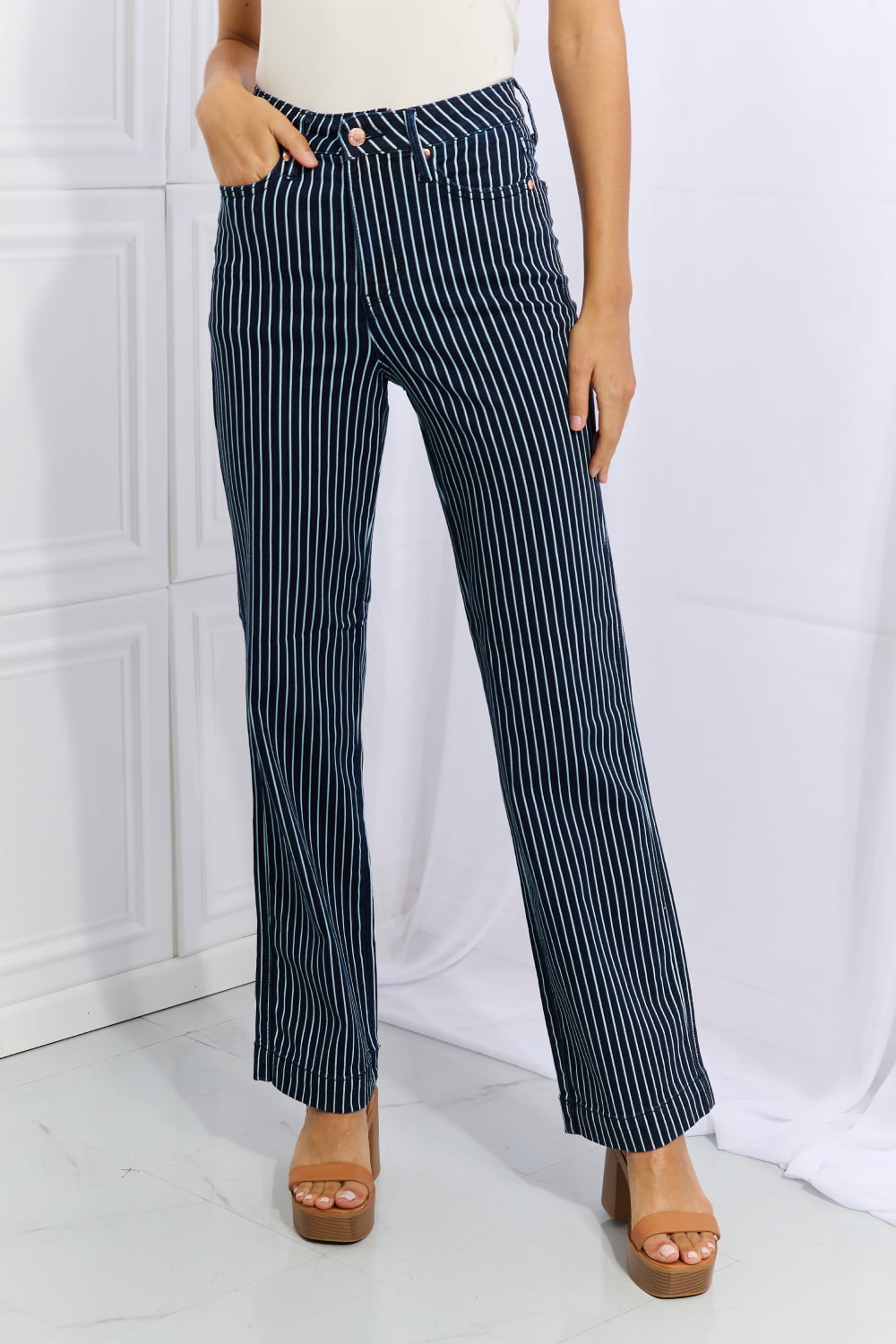 Judy Blue Cassidy High Waisted Striped Straight Jeans