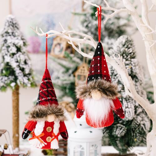 2-Piece Christmas Plaid Hanging Gnome