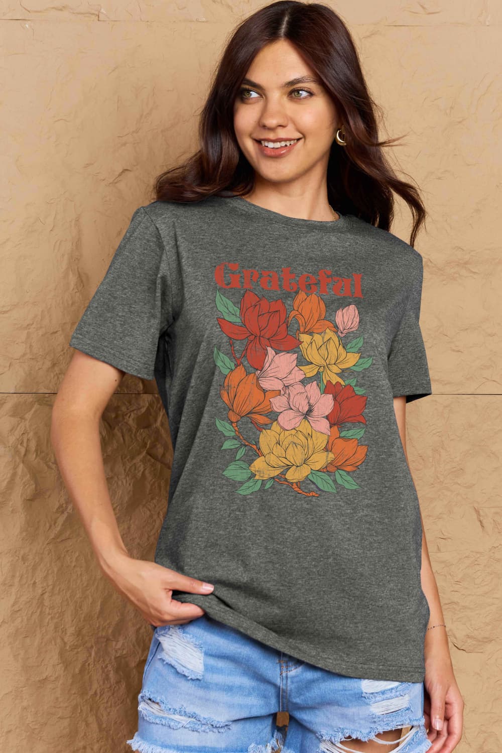 Grateful Flower Graphic Cotton T-Shirt