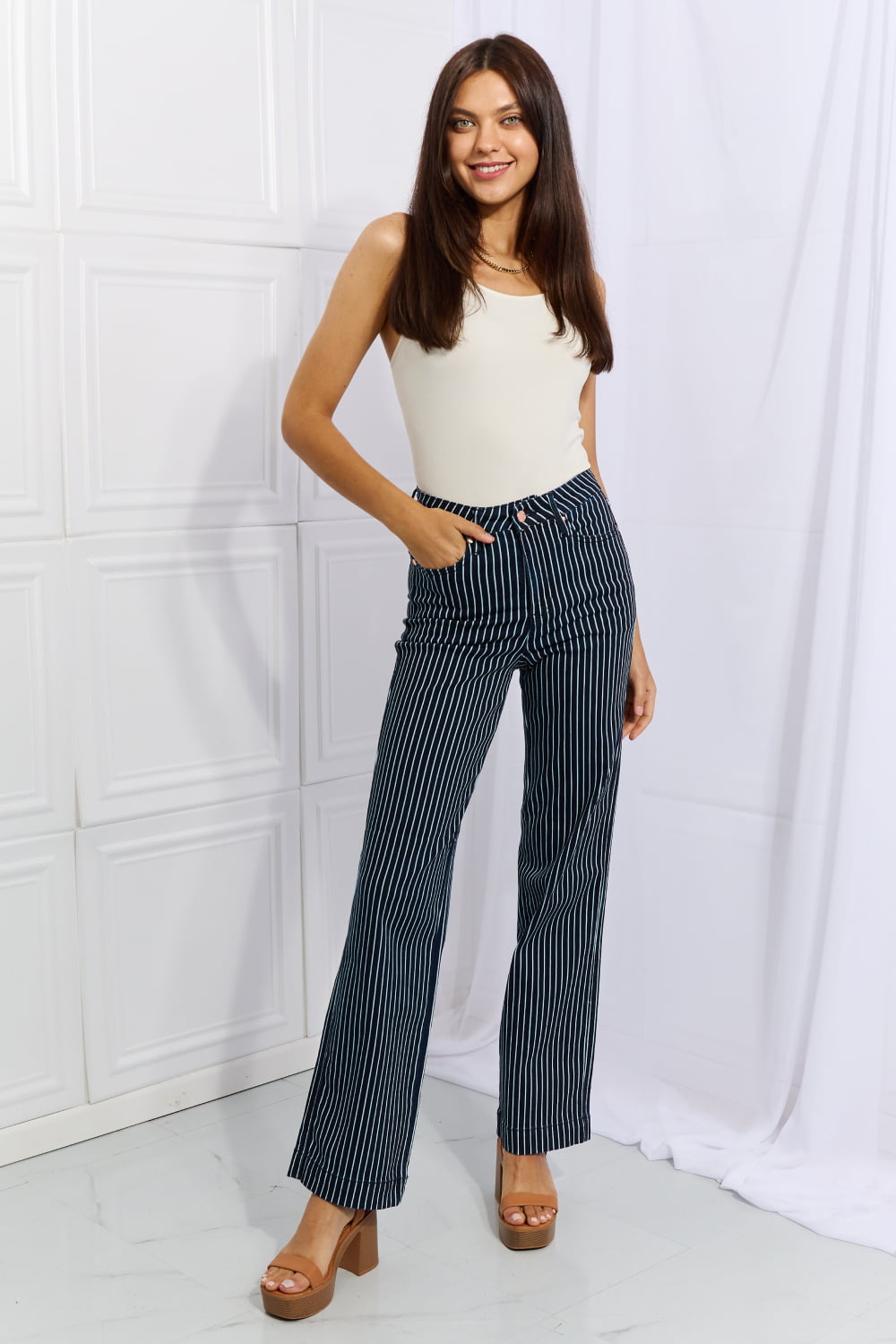 Judy Blue Cassidy High Waisted Striped Straight Jeans