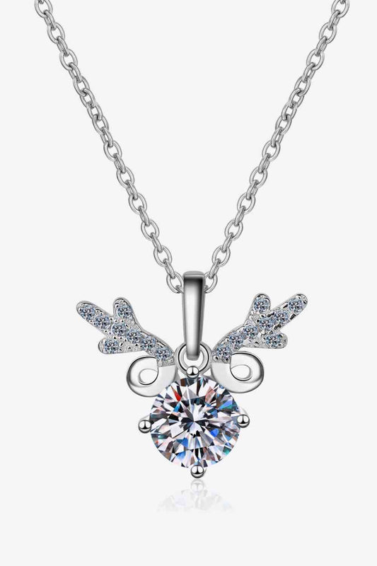 1 Carat Moissanite 925 Sterling Silver Reindeer Necklace