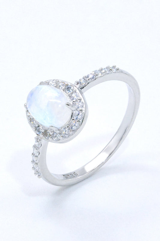 Natural Moonstone 925 Sterling Silver Halo Ring