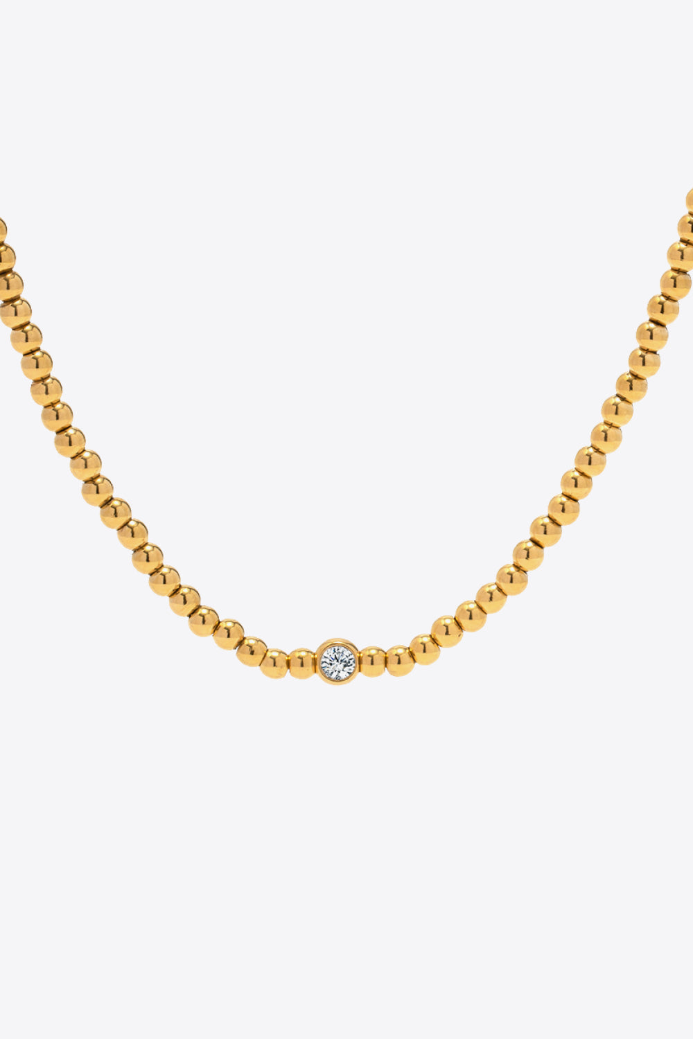 18K Gold Plated Inlaid Zircon Beaded Stainless Steel Necklace