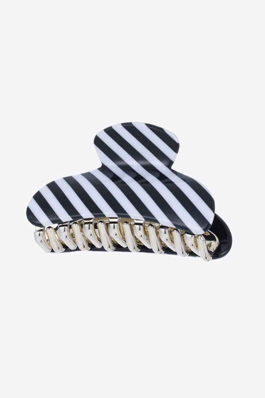 Elegant Black/White Striped Claw Clip