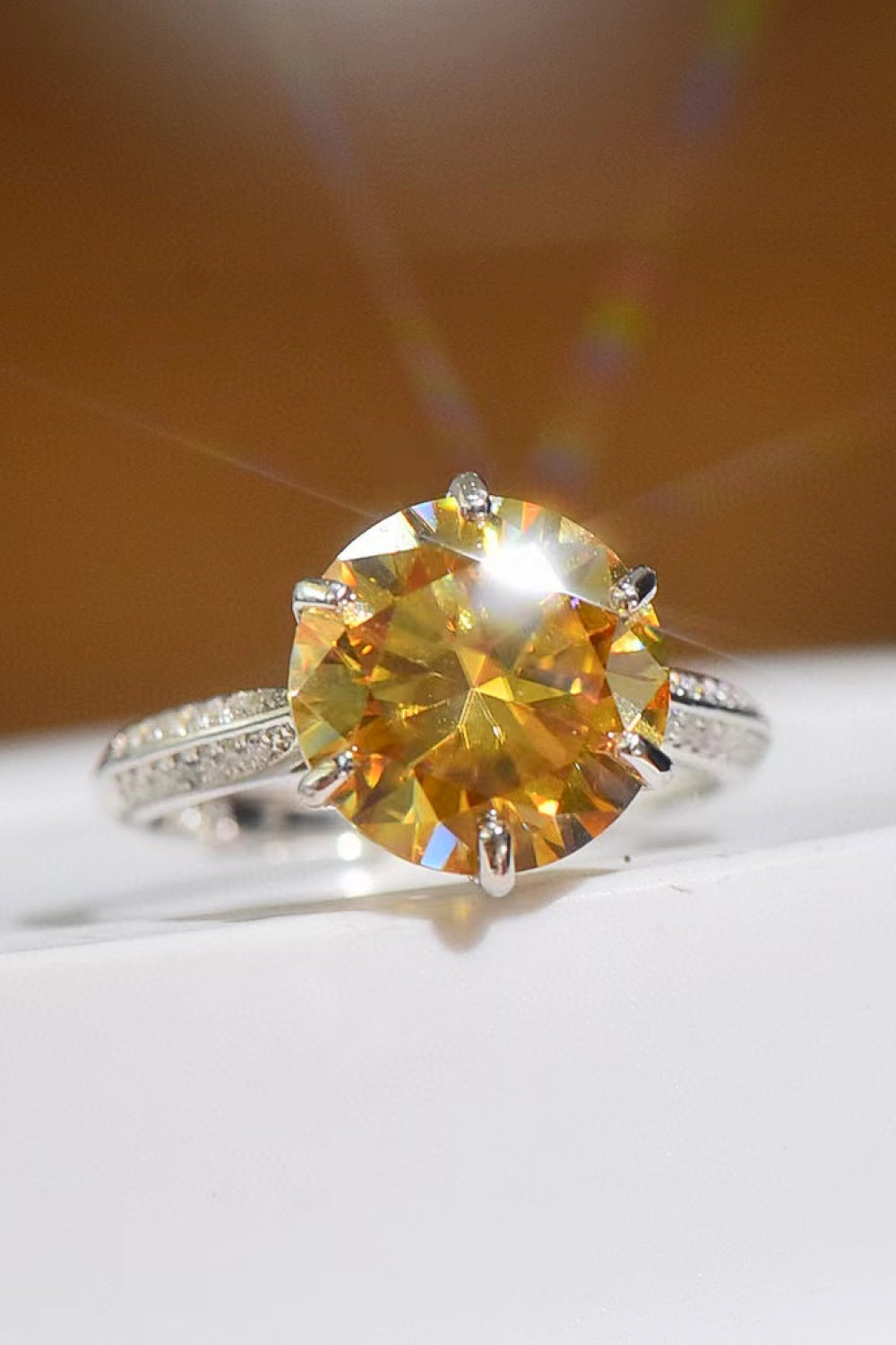 3 Carat Yellow Moissanite with Zircon Accents 925 Sterling Silver 6-Prong Ring