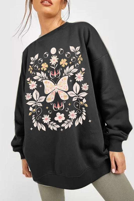Flower and Butterfly Graphic Sweatshirt