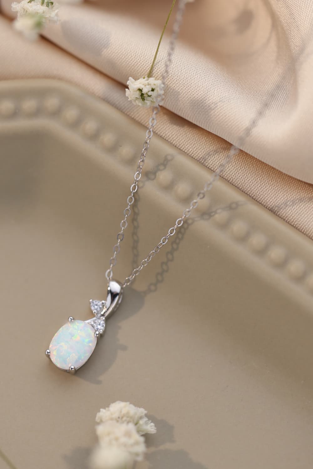 Opal Oval Pendant 925 Sterling Silver Chain Necklace