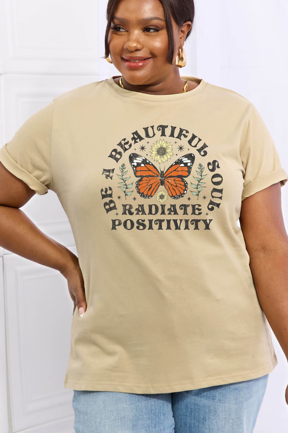 Simply Love BE A BEAUTIFUL SOUL RADIATE POSITIVITY Graphic Cotton Tee