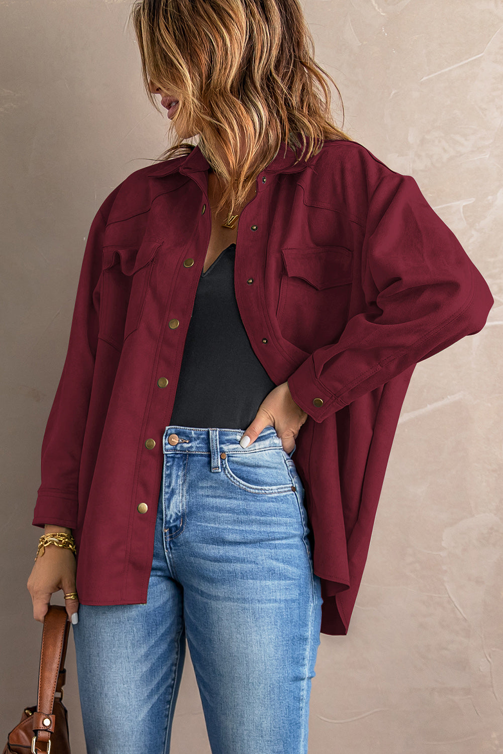 Double Take Suede Snap Front Jacket