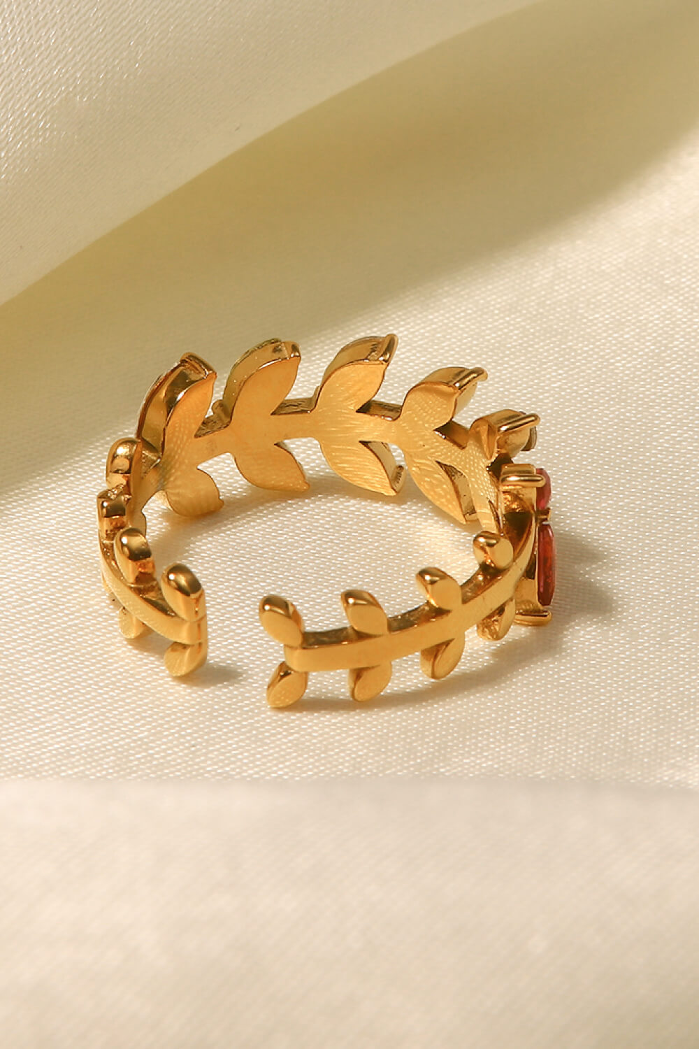 18K Gold-Plated Zircon Leaf Open Ring