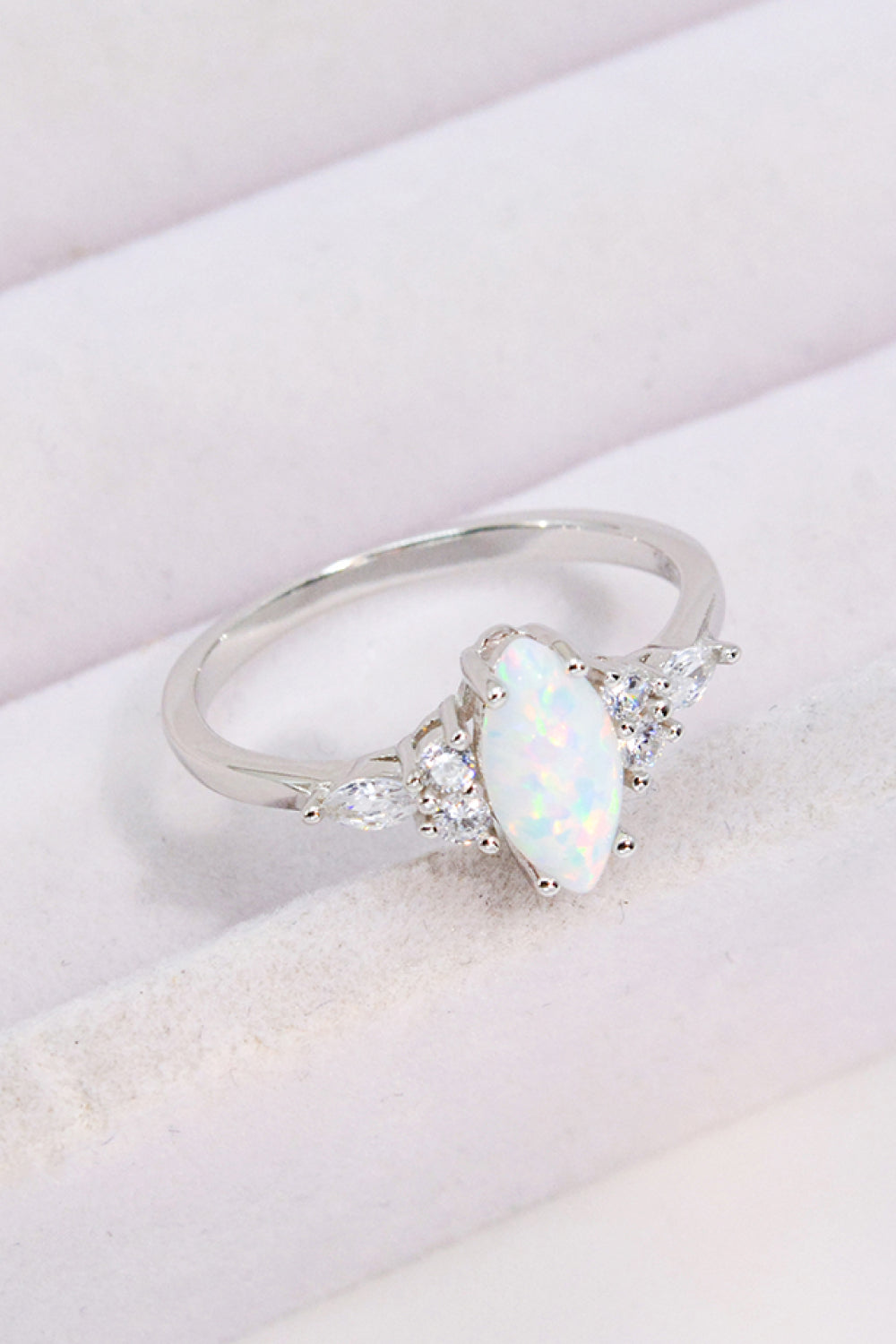 Opal and Zircon Platinum-Plated 925 Sterling Silver Ring