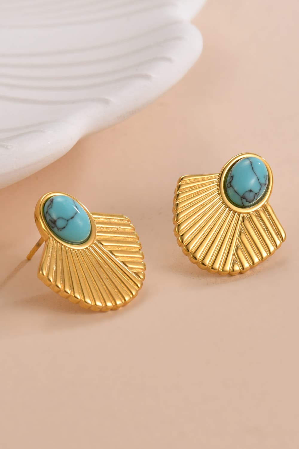 18K Gold Plated Turquoise Stud Earrings