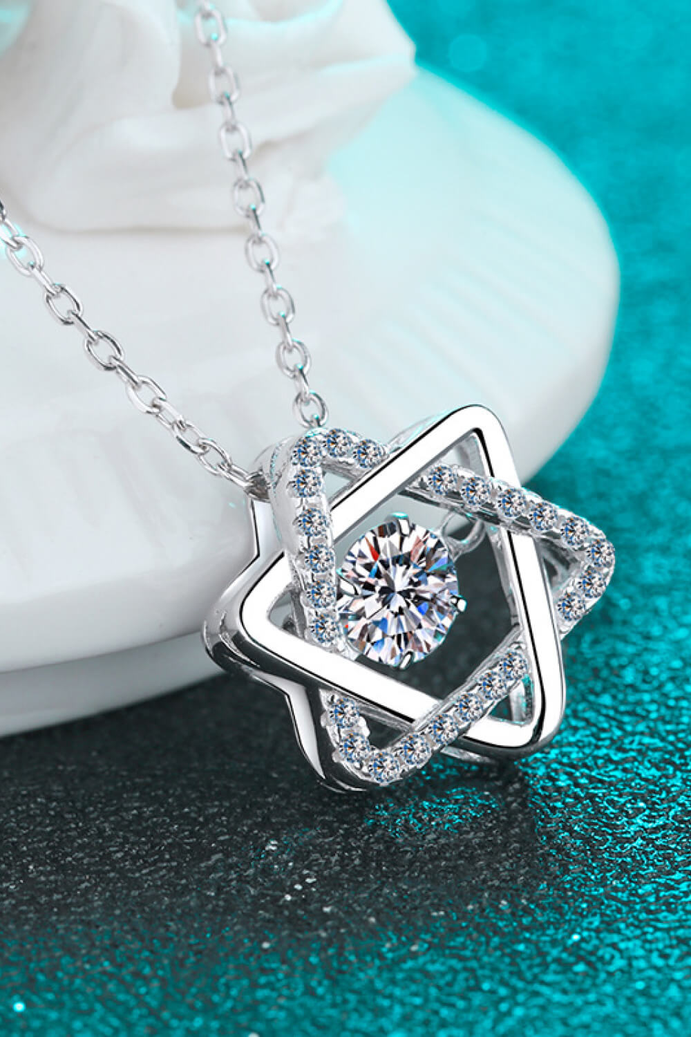 Moissanite Star of David Rhodium-Plated 925 Sterling Silver Necklace