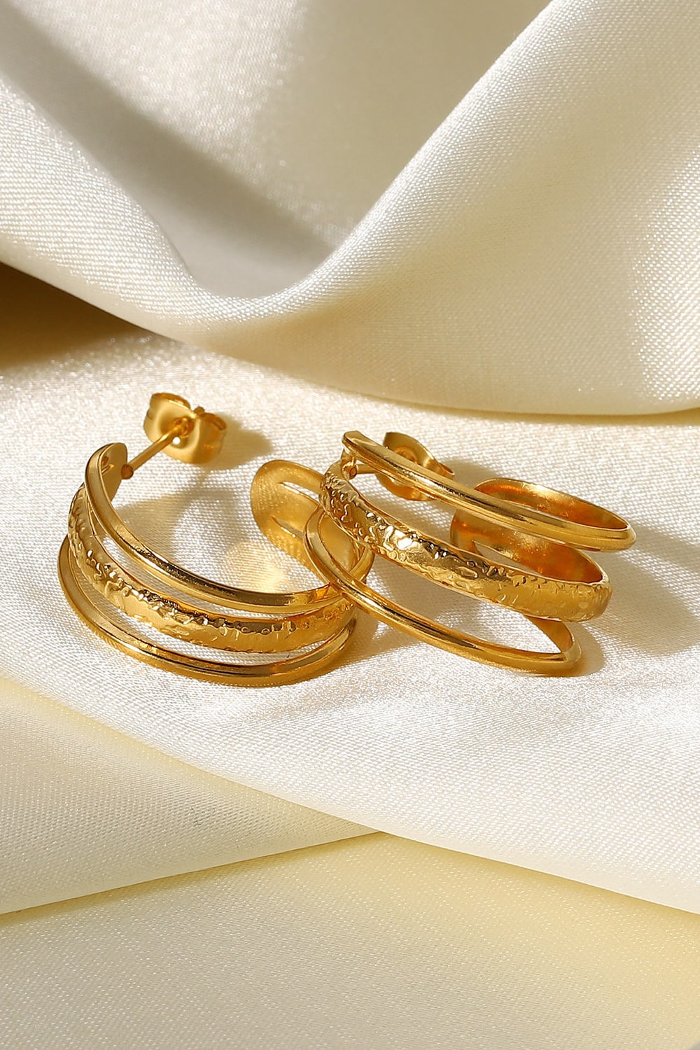 Triple Layered Gold Plated C-Hoop Earrings