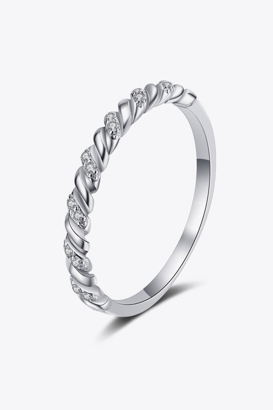 Moissanite Thread-Design Rhodium-Plated Half-Eternity 925 Sterling Silver Ring