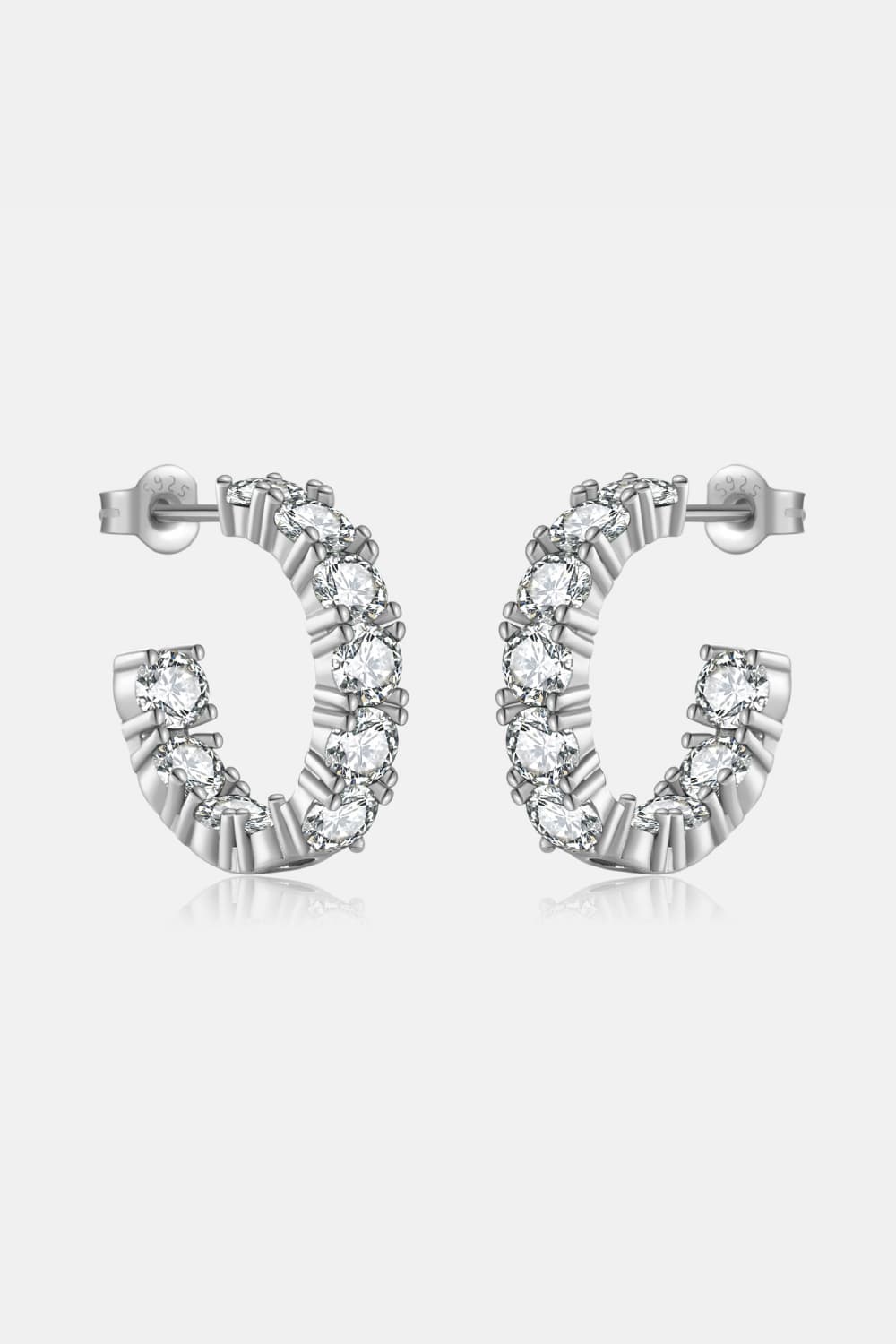 Inlaid Zircon 925 Sterling Silver C Hoop Earrings