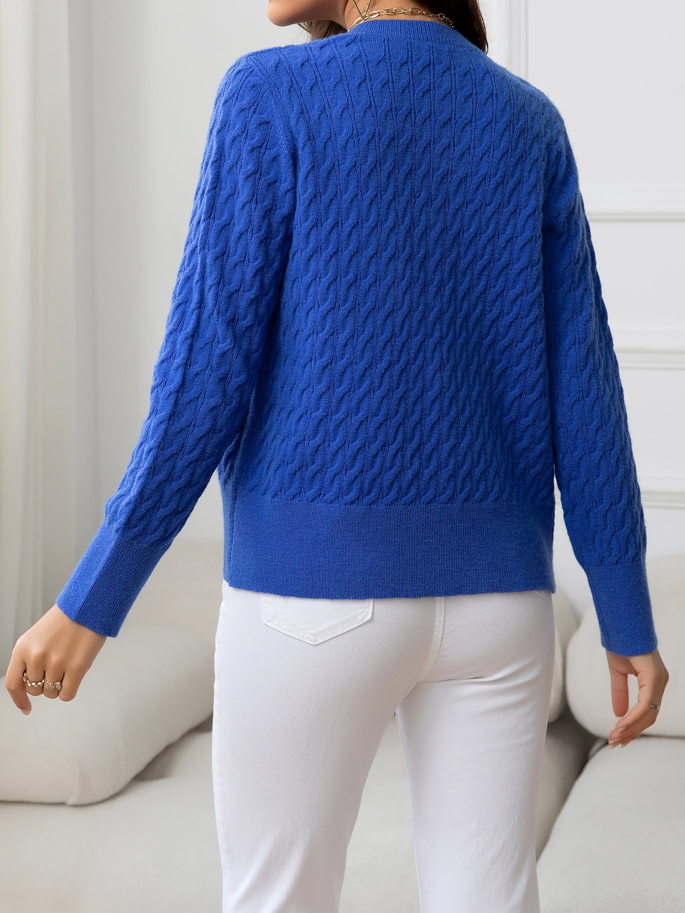 Round Neck Cable Style Buttoned Top