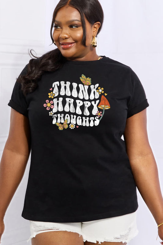 Simply Love THINK HAPPY THOUGHTS Graphic Cotton Tee