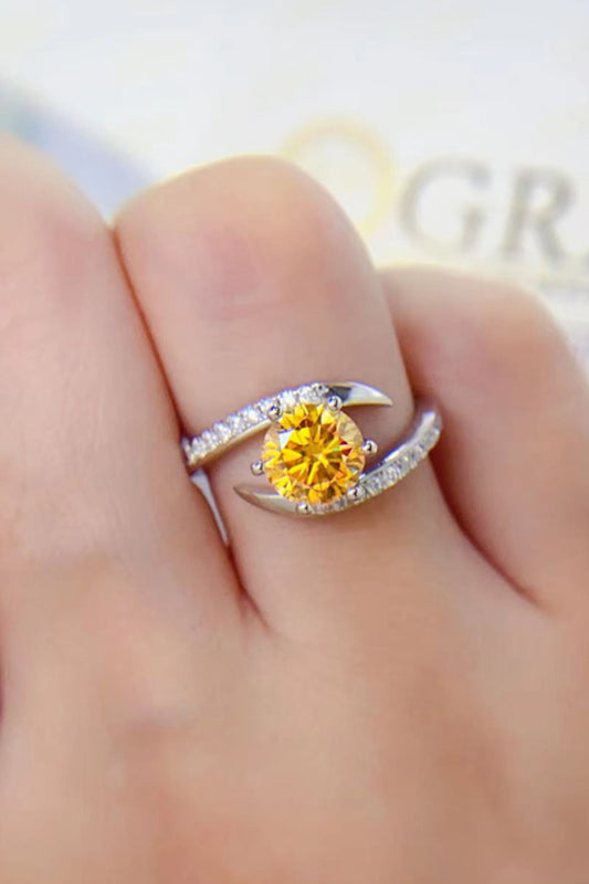 1 Carat Yellow Moissanite with Zircon Accent Stones 925 Sterling Silver Ring