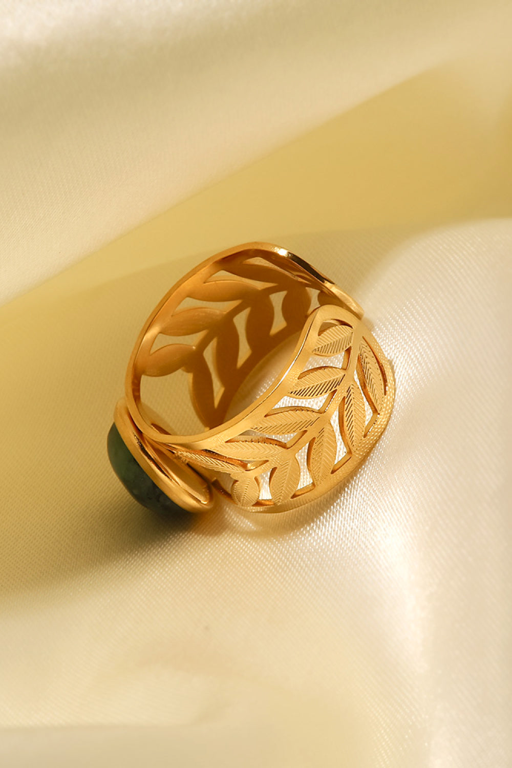 18k Gold Leaf Plated Malachite Leaf Ring