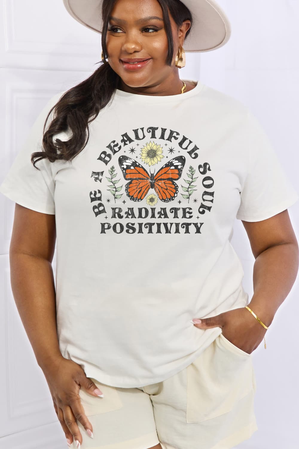 Simply Love BE A BEAUTIFUL SOUL RADIATE POSITIVITY Graphic Cotton Tee
