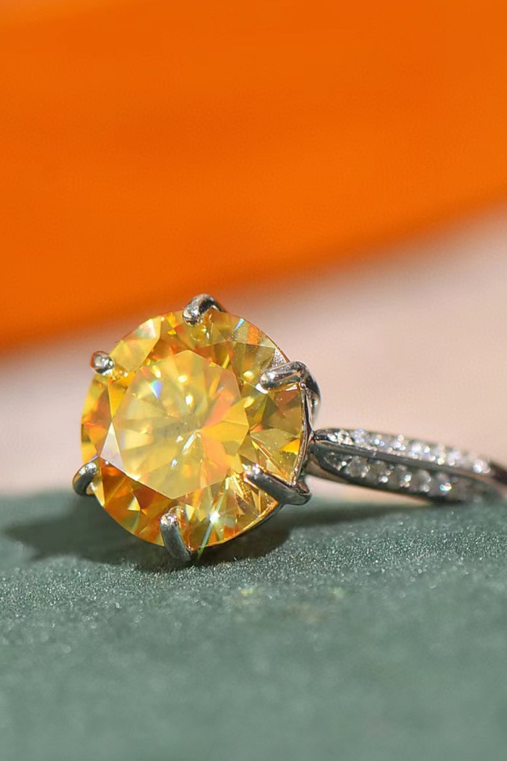 3 Carat Yellow Moissanite with Zircon Accents 925 Sterling Silver 6-Prong Ring