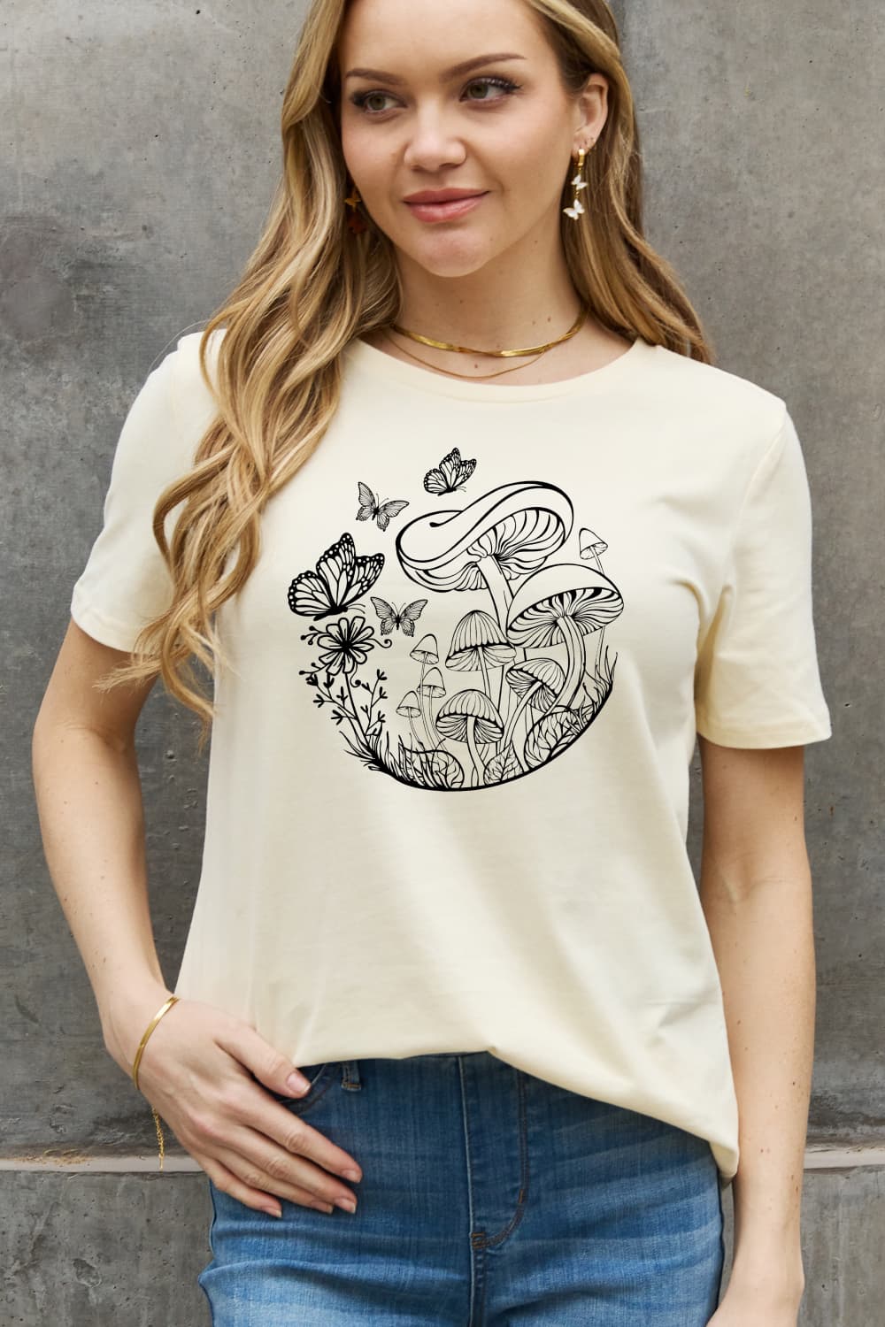 Simply Love Butterfly & Mushroom Graphic Cotton Tee