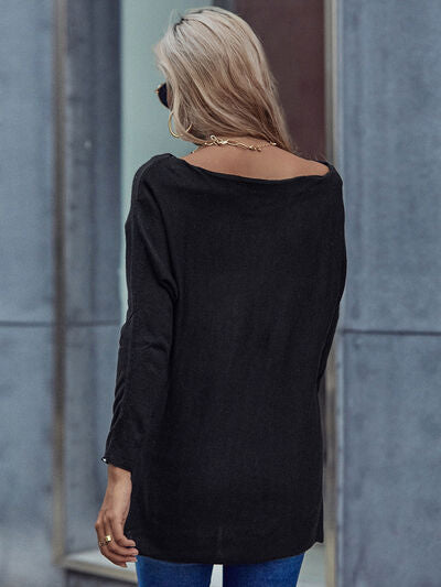 Off-Shoulder Long Sleeve T-Shirt in Black
