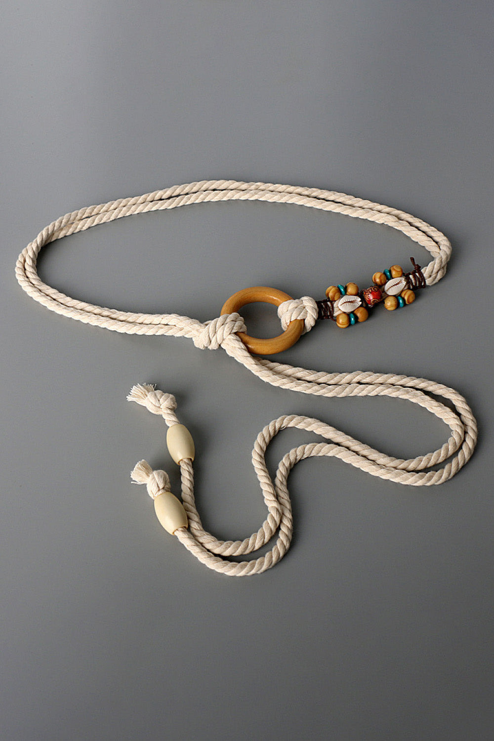 Wooden Ring Beaded Cotton Rope Belt