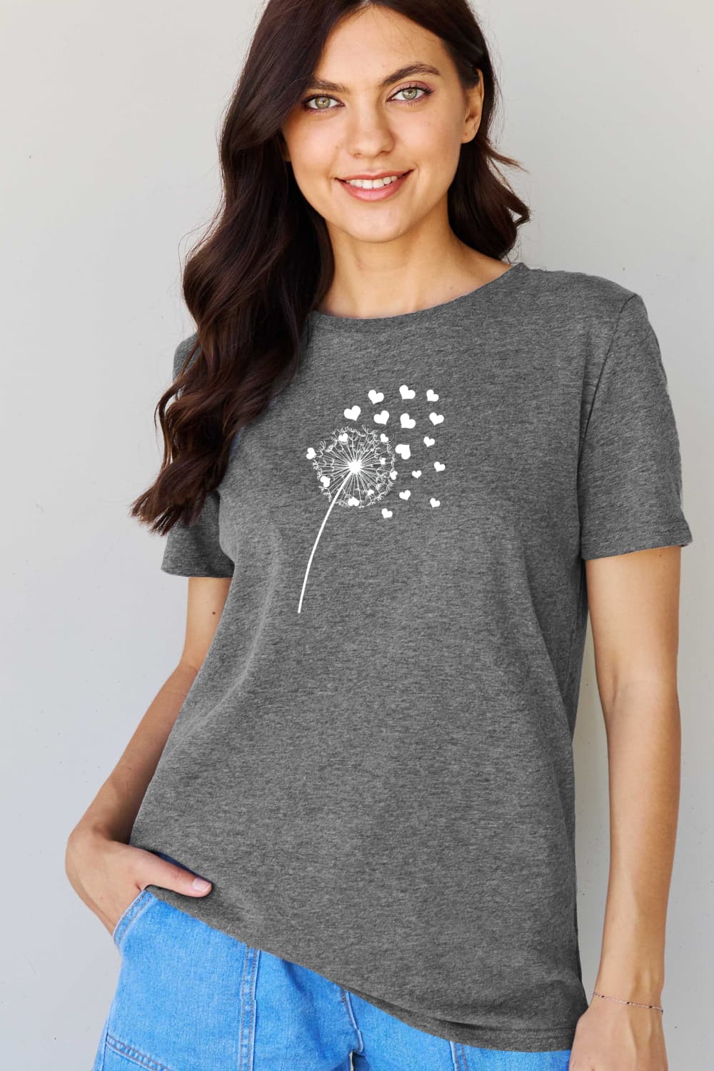 Simply Love Dandelion Heart Graphic Cotton T-Shirt