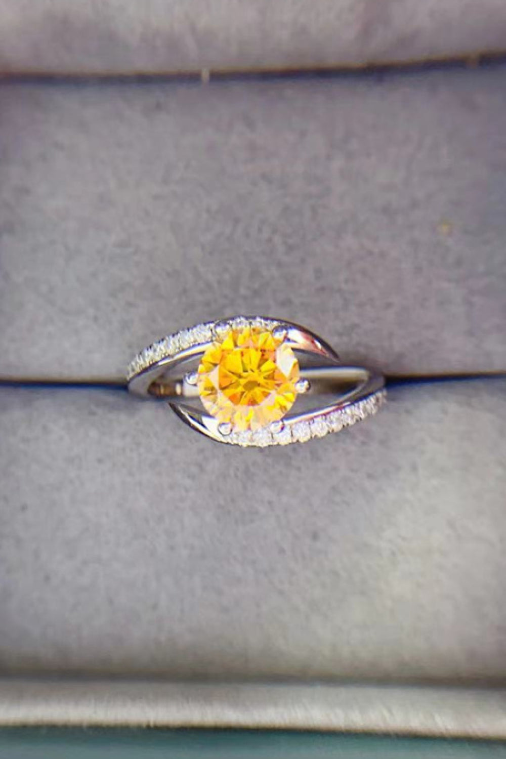 1 Carat Yellow Moissanite with Zircon Accent Stones 925 Sterling Silver Ring