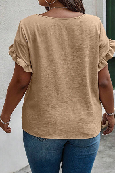 Ruffled Petal Sleeve Round Neck T-Shirt