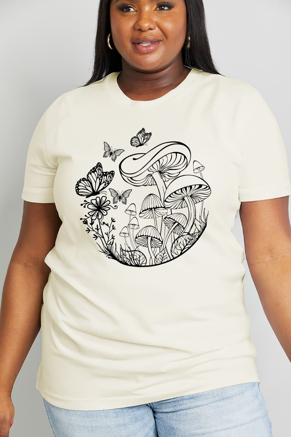 Simply Love Butterfly & Mushroom Graphic Cotton Tee
